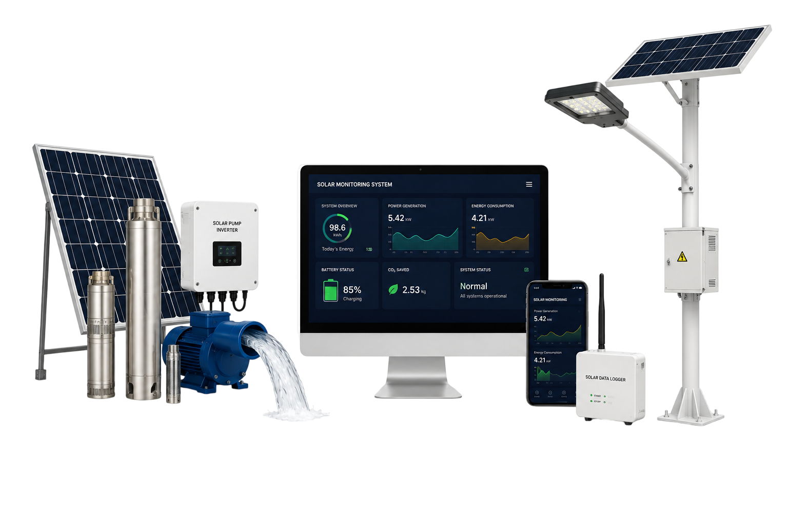 Solar-powered solutions — water pumps, monitoring systems, street lighting