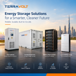 Energy storage solutions range in the UAE - PCS cabinet, container ESS, rack battery and home battery